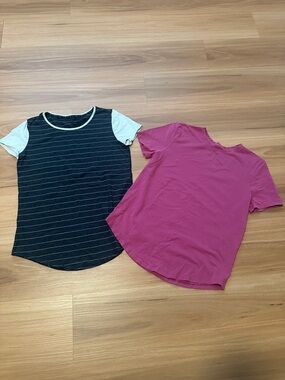 lululemon athletica Black Striped and Pink Short Sleeve Tees